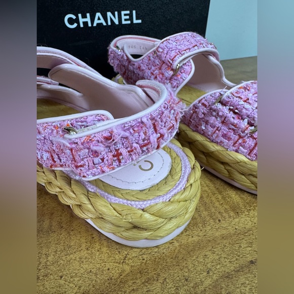 Authentic Chanel Pink Tweed Dad Sandals size 36.5 - Picture 6 of 16